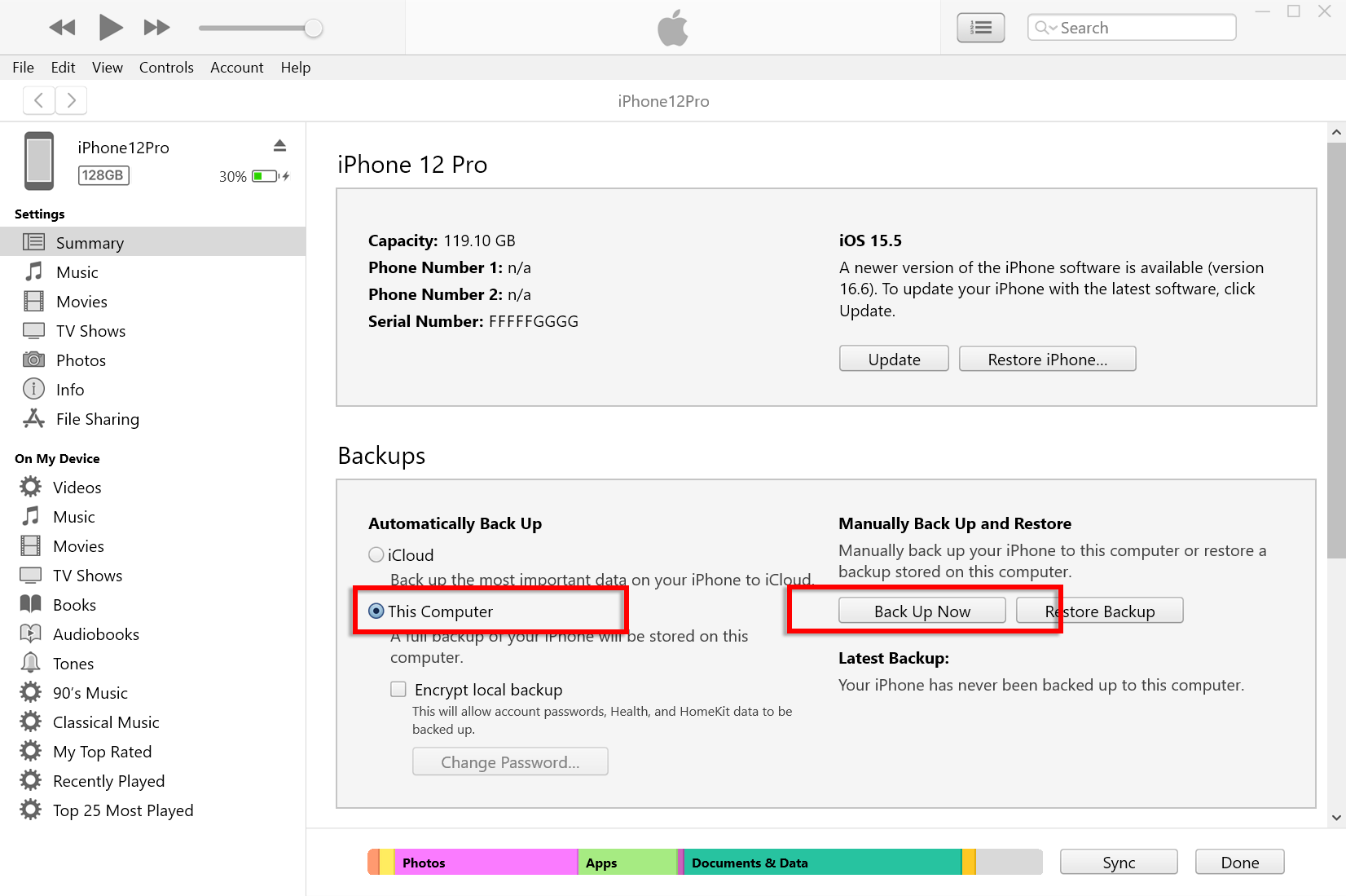 iPhoneをコンピュータにバックアップ